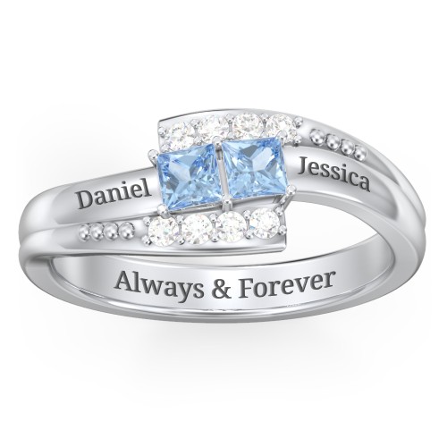 Engravable Bypass Ring with Princess Cut Gemstones and Accents