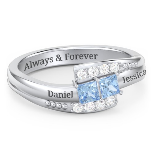 Engravable Bypass Ring with Princess Cut Gemstones and Accents