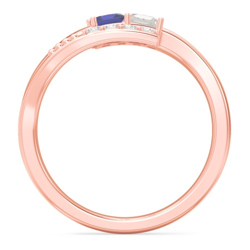 Engravable Bypass Ring with Princess Cut Gemstones and Accents – 10K Rose Gold with Blue Sapphire, Cubic Zirconia, and White Premium Zirconia