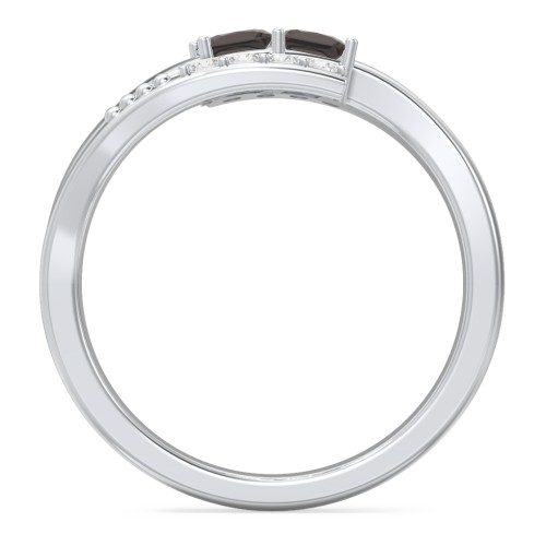 Engravable Bypass Ring with Princess Cut Gemstones and Accents – Sterling Silver with Smokey Quartz and White Premium Zirconia