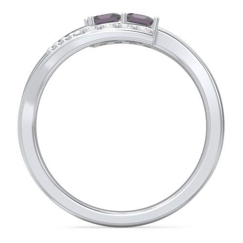 Engravable Bypass Ring with Princess Cut Gemstones and Accents – Sterling Silver with Alexandrite and White Premium Zirconia