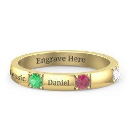 Elegant Three Gemstone Ring in 10K Solid Yellow Gold with Emerald, Ruby, and Cubic Zirconia