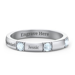 Elegant Three Gemstone Ring in 925 Sterling Silver with Aquamarine