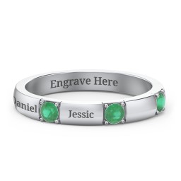 Elegant Three Gemstone Ring in 925 Sterling Silver with Emerald