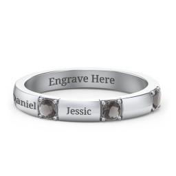 Elegant Three Gemstone Ring in 925 Sterling Silver with Smokey Quartz