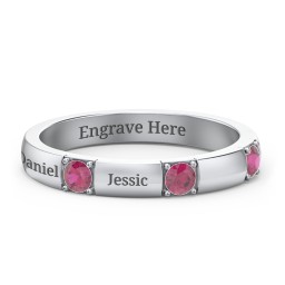 Elegant Three Gemstone Ring in 925 Sterling Silver with Ruby