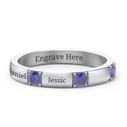 Elegant Three Gemstone Ring in 925 Sterling Silver with Blue Sapphire