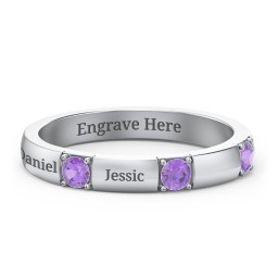 Elegant Three Gemstone Ring in 925 Sterling Silver with Amethyst