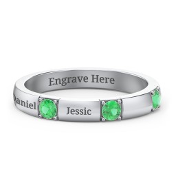 Elegant Three Gemstone Ring in 925 Sterling Silver with Emerald