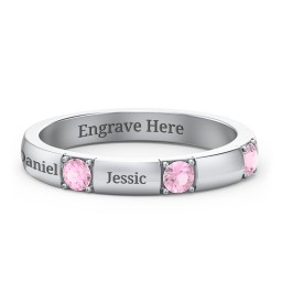 Elegant Three Gemstone Ring in 925 Sterling Silver with Pink Tourmaline