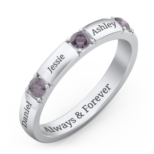 Elegant Three Gemstone Ring – Sterling Silver with Alexandrite