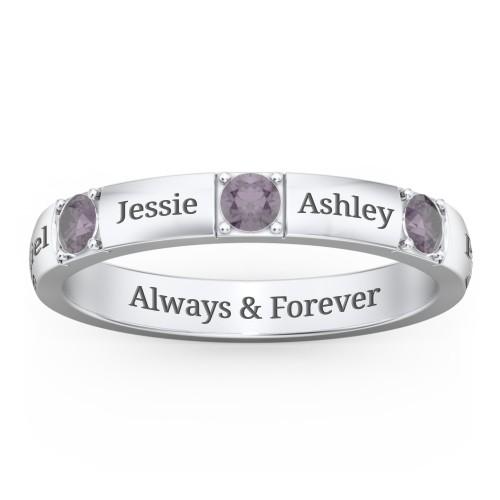 Elegant Three Gemstone Ring – Sterling Silver with Alexandrite