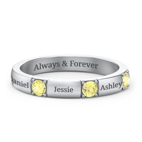 Elegant Three Gemstone Ring – Sterling Silver with Citrine