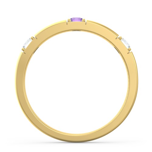Elegant Three Gemstone Ring – 10K Yellow Gold with Cubic Zirconia and Amethyst