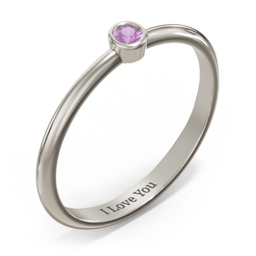 Classic Bezel Set Ring – 10K White Gold with Amethyst