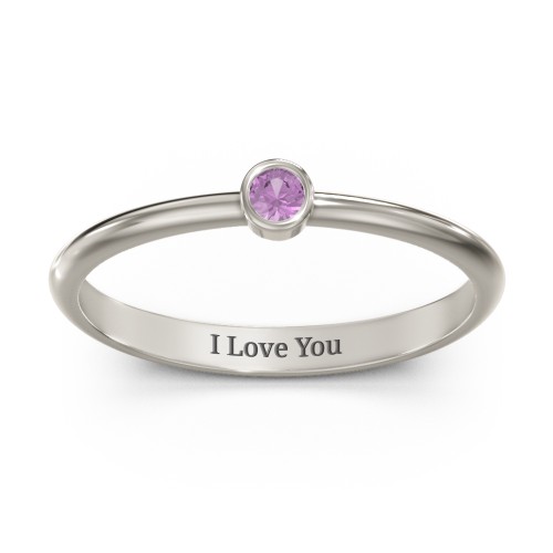 Classic Bezel Set Ring – 10K White Gold with Amethyst