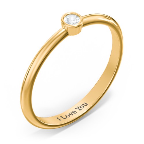 Classic Bezel Set Ring – 18K Gold Plated Silver with Aquamarine