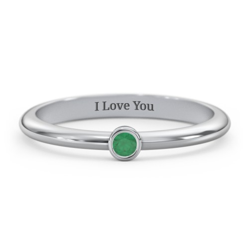 Classic Bezel Set Ring – Sterling Silver with Emerald