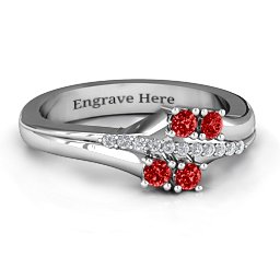 Four Stone Ring with Accents in 925 Sterling Silver