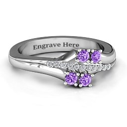 Four Stone Ring with Accents in 925 Sterling Silver with Amethyst