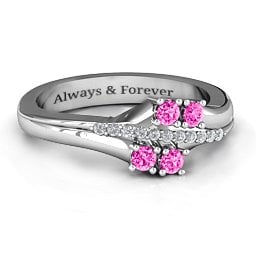 Four Stone Ring with Accents in 925 Sterling Silver with Pink Tourmaline