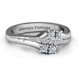 Four Stone Ring with Accents in 925 Sterling Silver with Diamond