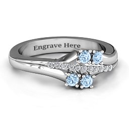 Four Stone Ring with Accents in 925 Sterling Silver with Aquamarine