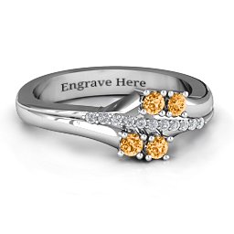 Four Stone Ring with Accents in 925 Sterling Silver with Citrine