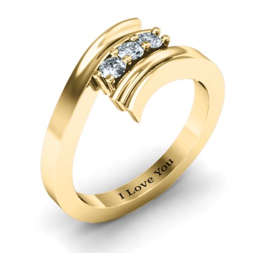 Three Stone Ridged Bypass Ring