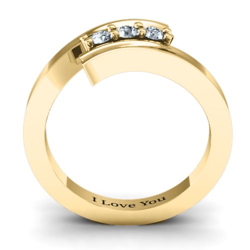 Three Stone Ridged Bypass Ring
