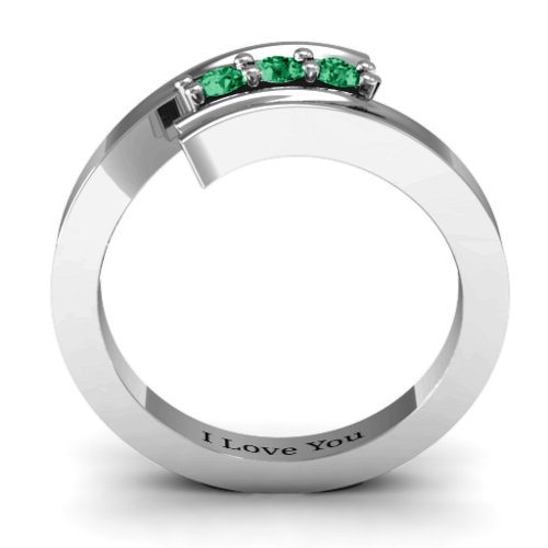 Three Stone Ridged Bypass Ring