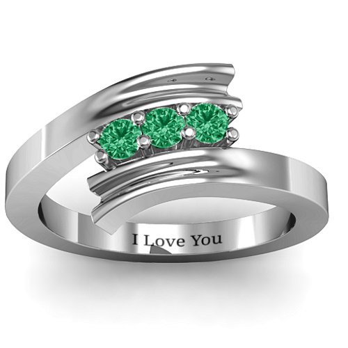 Three Stone Ridged Bypass Ring