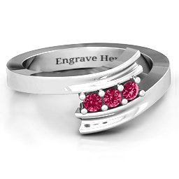 Three Stone Ridged Bypass Ring in 925 Sterling Silver with Ruby