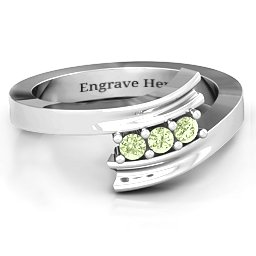 Three Stone Ridged Bypass Ring in 925 Sterling Silver with Peridot
