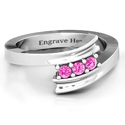 Three Stone Ridged Bypass Ring in 925 Sterling Silver with Pink Tourmaline