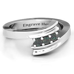 Three Stone Ridged Bypass Ring in 925 Sterling Silver with Alexandrite