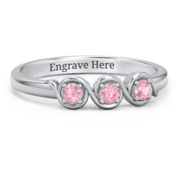 Triple Wave Ring in 925 Sterling Silver with Pink Tourmaline