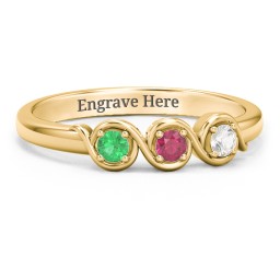 Triple Wave Ring in 10K Solid Yellow Gold with Emerald, Ruby, and Cubic Zirconia