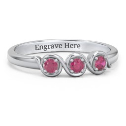 Triple Wave Ring in 925 Sterling Silver with Ruby