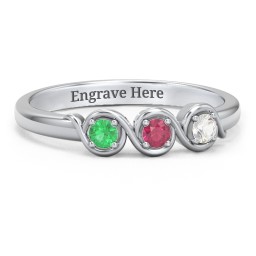 Triple Wave Ring in 925 Sterling Silver with Emerald, Ruby, and Cubic Zirconia