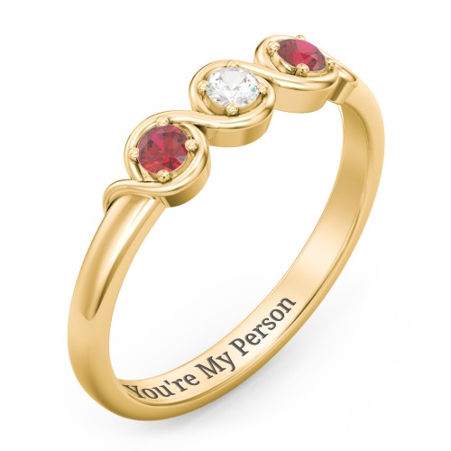 Triple Wave Ring – 10K Yellow Gold with Garnet and Cubic Zirconia
