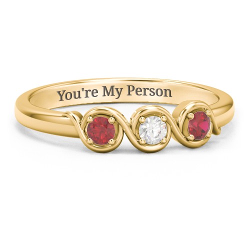 Triple Wave Ring – 10K Yellow Gold with Garnet and Cubic Zirconia