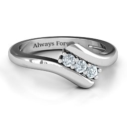 Three Stone Classic Bypass Ring in 925 Sterling Silver with Diamond