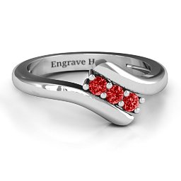 Three Stone Classic Bypass Ring in 925 Sterling Silver with Garnet