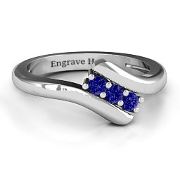 Three Stone Classic Bypass Ring in 925 Sterling Silver with Blue Sapphire