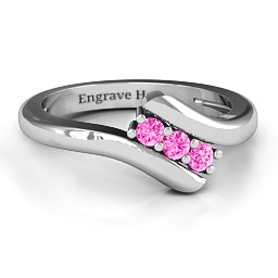 Three Stone Classic Bypass Ring in 925 Sterling Silver with Pink Tourmaline