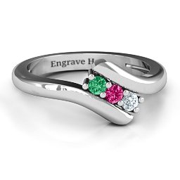Three Stone Classic Bypass Ring in 925 Sterling Silver with Emerald, Ruby, and Cubic Zirconia