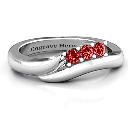 Three Stone Single Bypass Ring in 925 Sterling Silver