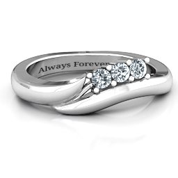 Three Stone Single Bypass Ring in 925 Sterling Silver with Diamond