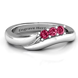 Three Stone Single Bypass Ring in 925 Sterling Silver with Ruby